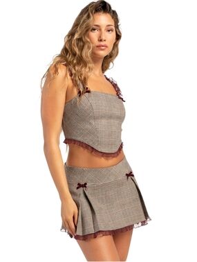 West Of Melrose Tilly's Plaid Bow Corset Top